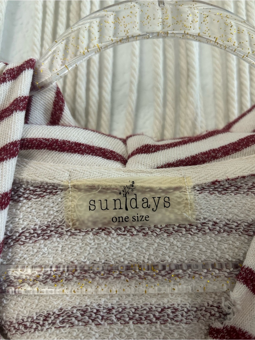 Sun Days BurgundyIvory Striped Hooded Poncho Top Distressed Trim Boho Oversized - Picture 6 of 12